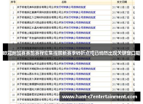欧冠附加赛赛前赛程密集提醒新赛季转折点或已悄然出现关键窗口期 欧冠附加赛赛前赛程密集提醒新赛季转折点或已悄然出现关键窗口期