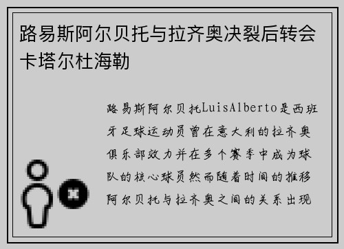 路易斯阿尔贝托与拉齐奥决裂后转会卡塔尔杜海勒